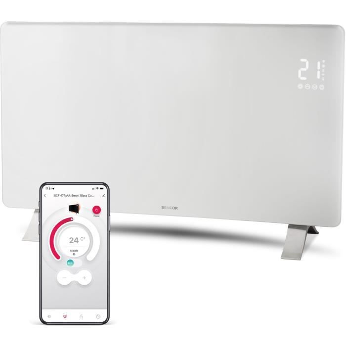 Radiateur intelligent Wi Fi en verre SENCOR SCF 4740WH 2 niveaux Thermostat