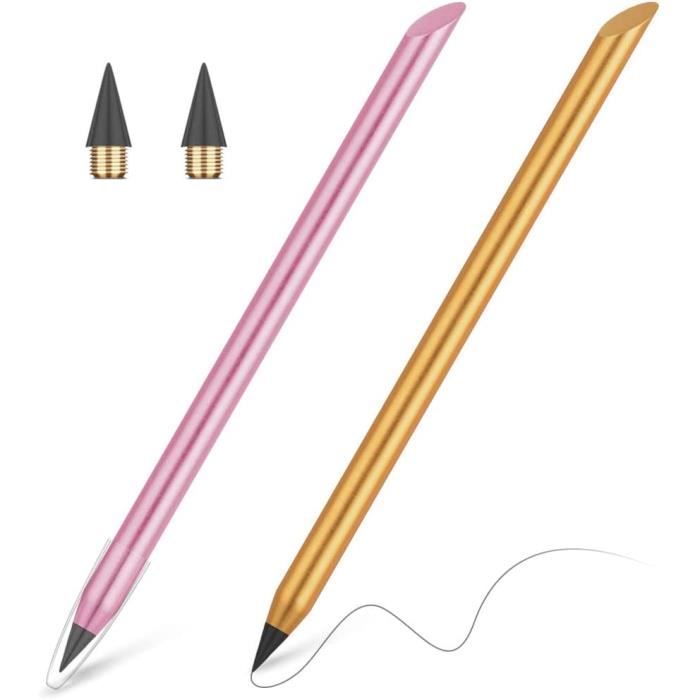 Crayon Sans Encre AUAUY - Stylo Infini Réutilisable En Métal Avec Pointes Remplaçables - Écologie, Dessin Et Bureau - Noir Et Argent