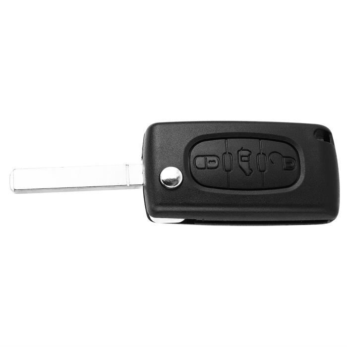 Coque De Clé Voiture Fiat/Peugeot/Citroën - 3 Boutons - Protection Noire Et Or - Avec Porte-Clés