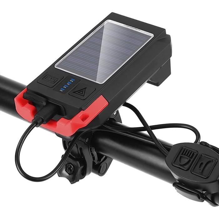 Phare Vélo Solaire 3 Modes – 240 Lumens, 1200 MAh, USB/solaire, IP64, Feu Arrière Inclus, Pour VTT Et Ville
