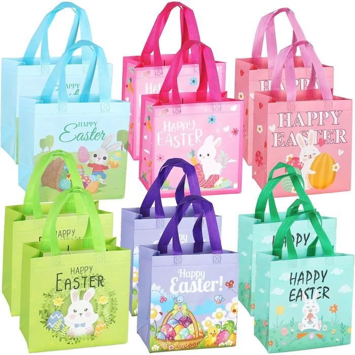 Lot De 12 Sacs Cadeaux De Noël Réutilisables - Papier Kraft Avec Poignées, Multicolore, Neuf