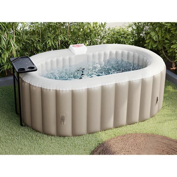 SPA gonflable ovale 2 places - L190 x P120 x H65 cm - 90 buses d'air - Taupe et beige - B-LUCKY II
