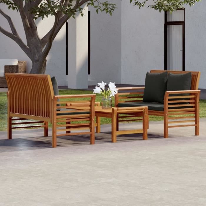 vidaXL Salon de jardin 3 pcs Bois d'acacia massif - vue 4