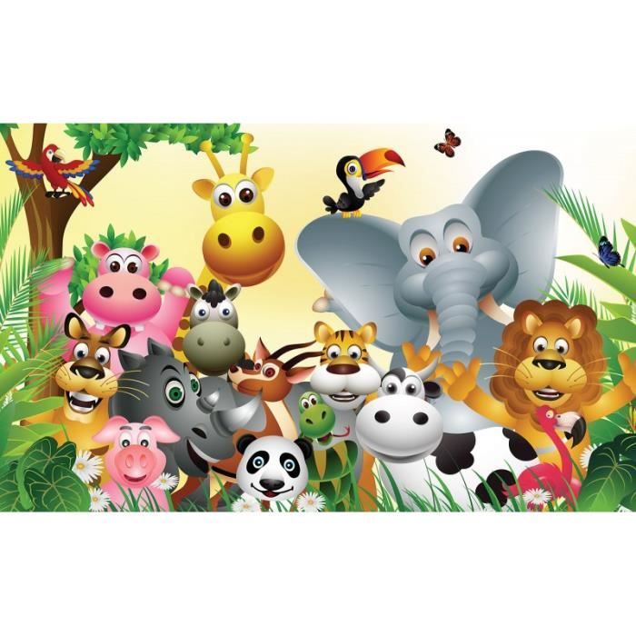 Papier Peint Intissé Chambre Enfant 368x254 Cm Animaux Jungle Photo Non