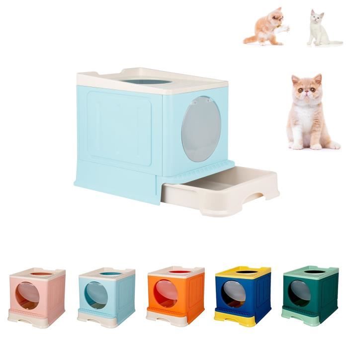 Comparer les prix de Bac à litière pliable pour chat, Willonin® Maison de toilette semi-fermée, Equipé tiroir et pelle, Deux porte, Taille L Bleu clair