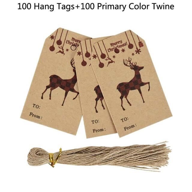 G2PLUS 150PCS Étiquette En Papier Kraft Étiquette Noël Étiquette Kraft Cadeau De Noël Avec 20M Ficelle Pour Décorer L'arbre De Noël(Ensemble Combiné Marron