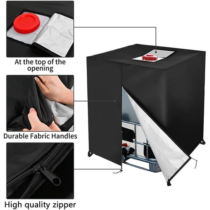 Housse Protection IBC 1000 L 420D – Bâche Réservoir Eau Anti-Gel, Anti-UV, Fermeture Éclair + Cordon