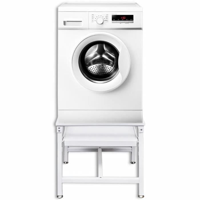 Support pour machine à laver avec étagère 63x54 cm blanc en acier ML-Design