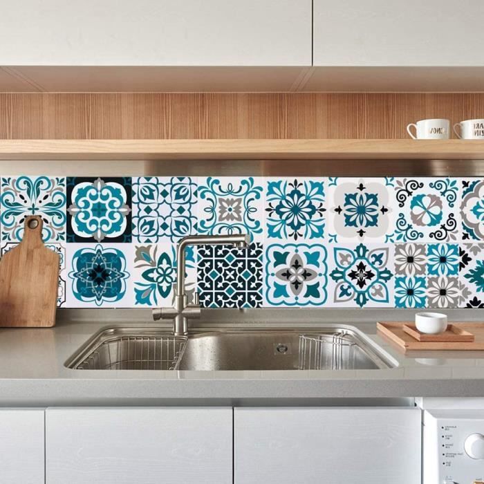 Stickers carrelage adhésif - Feuille amovible décorative carreau I carrelage  adhesif - stickers muraux carreaux - cuisine et salle de bain (15x15 cm I  54 - Pièces) : : Cuisine et Maison