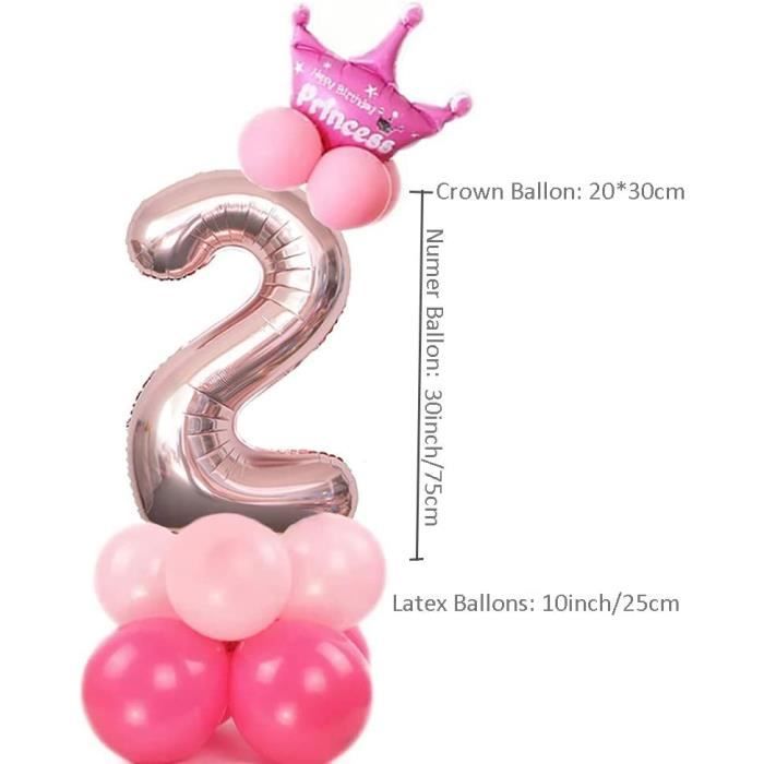 2 Ans Anniversaire Ballons Décorations Pour Enfant Filles, 13 Paquets  Inclure Couronne Ballon Et Ballons En Latex Pour Décor[N8410]