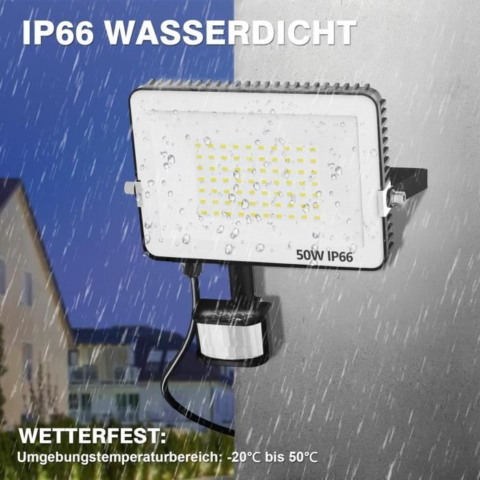 Projecteur 50w Led Extérieur 50W Spot LED Extérieur Avec Detecteur De Mouvement, 5000LM Projecteur LED Exterieur Blanc Froid Eclairage Exterieur Avec Detecteur