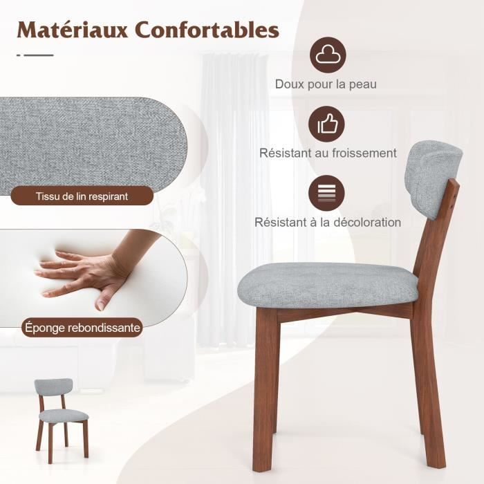 PADMA HOUSE Lot de 2 chaises de salle à manger rembourrées en lin avec dossier haut, pieds en bois massif, 66 x 47 x 99 cm, gris foncé