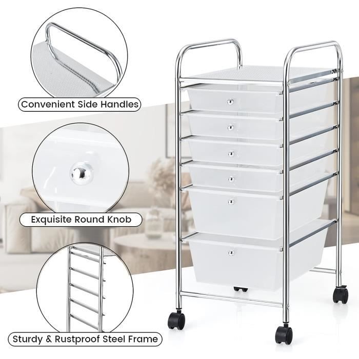 GOPLUS Chariot de Rangement 12 Tiroirs, Tour de Rangement à roulettes, Cadre en Acier, pour Chambre, Bureau, 64 x 38 x 75 CM, Transparent