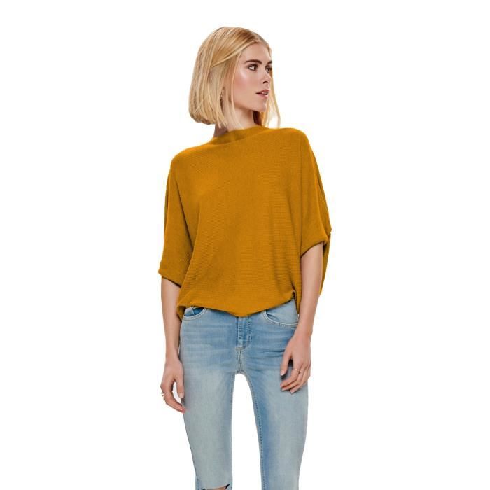 JDY chandail pour dames en tricot fin manches chauve souris Jaune
