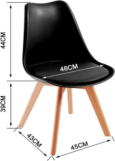 DEWINNER Lot 6 Chaises Salle à Manger Scandinave - Chaise Bureau Rétro Hêtre Massif Noir, Assise Rembourrée Confortable