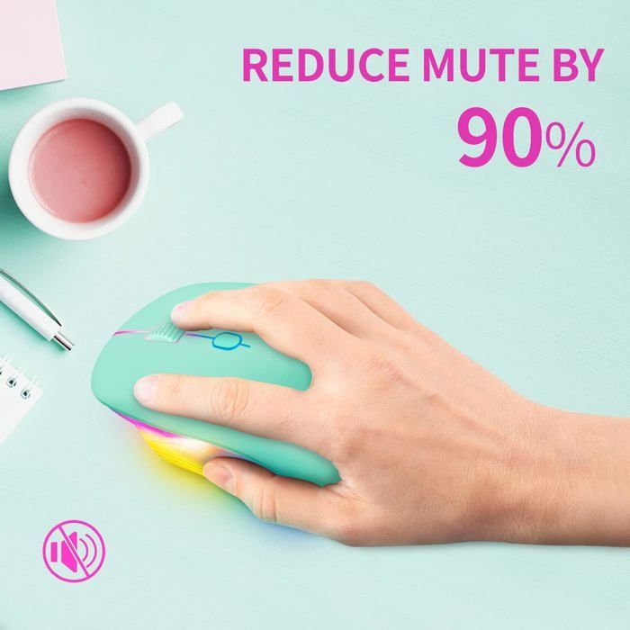 Verte Souris sans Fil avec lumière ArcenCiel RGB LED à clic Silencieux Souris Lumineuse de
