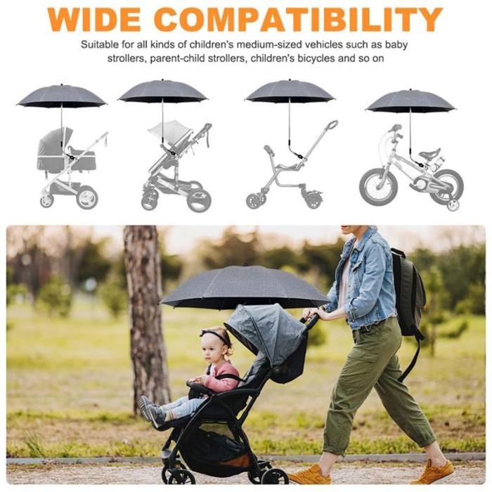 Ombrelle Poussette, Ombrelle flexible, pivotable ou orientable sur