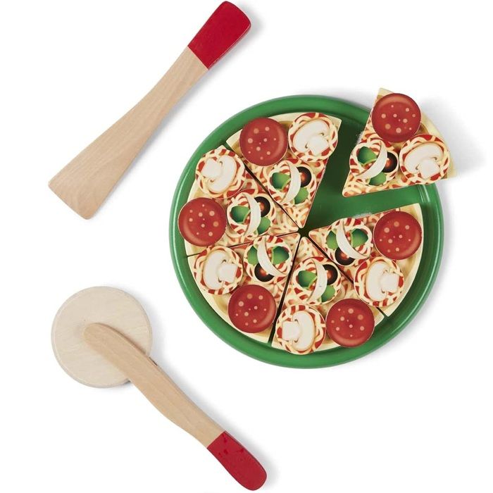 Pizza En Bois à Partager Oxybul – Jeu D’imagination 5-8 Ans – 4 Parts, Ingrédients Feutrine, Recettes Incluses