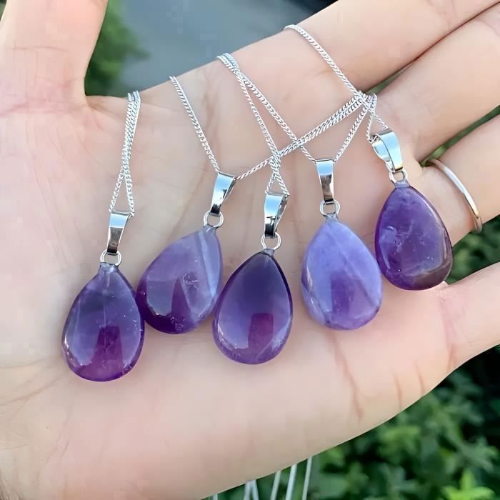 Collier Plaqué Argent 925 Avec Pendentif Améthyste Violette - 45 Cm, Neuf Sans Emballage