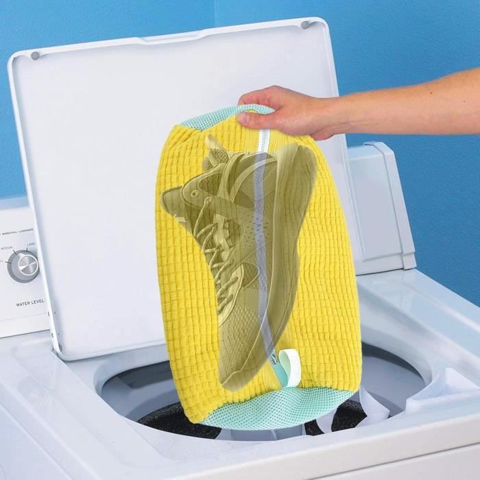 Lot 2 Sacs Lavage Chaussures 42x24x24cm + Brosse + Sac Chaussettes - Filet Machine à Laver