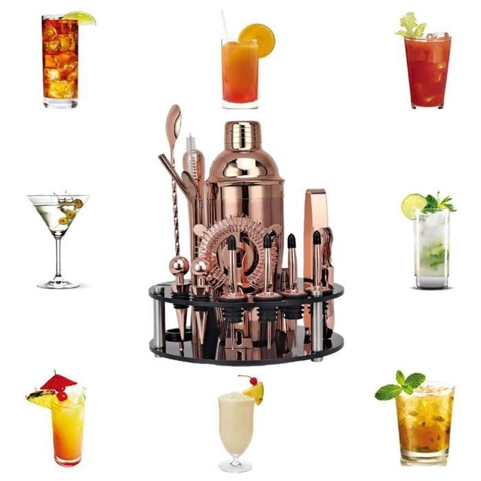 Kit barman, ensemble de shaker à cocktail en or rose de 20 pièces
