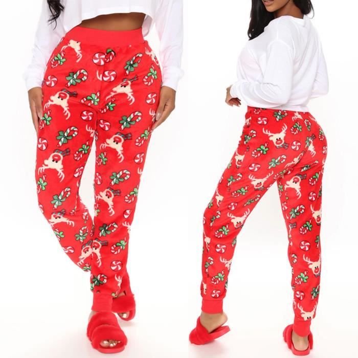 Pantalon Pyjama de survetement imprime de Noel pour femmes en peluche sarouel rouge Rouge Cdiscount Pret a Porter