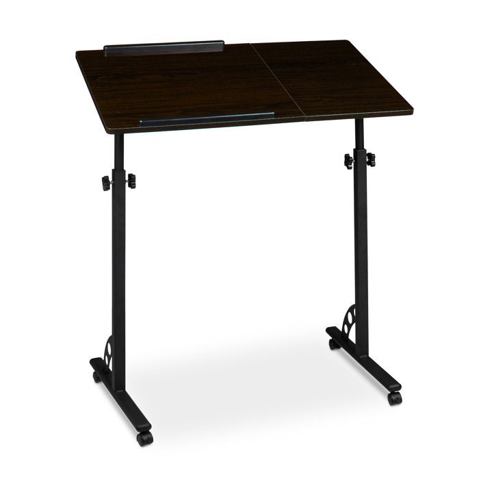 Table Pour Ordinateur Portable Relaxdays - Hauteur Réglable 58-95cm - Roulettes Avec Frein - Bois Noir - 60x40.5cm