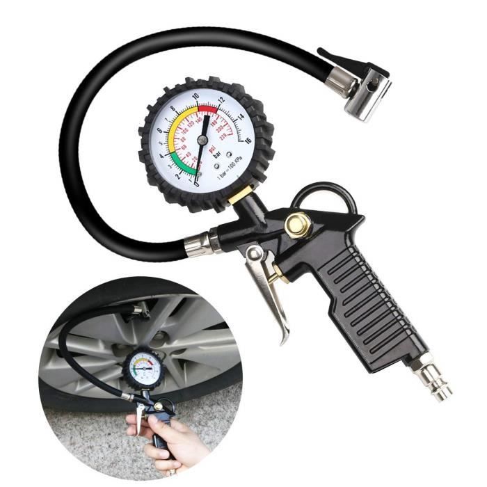 Testeur De Pression D'air Numérique 220 PSI - Gonfleur Pneus Avec Clé à Valve, Pour Voiture, Moto, Vélo, Camion