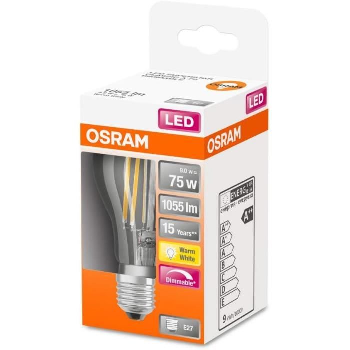 Osram Ampoule LED, Culot: E27, Blanc chaud, 2700 K, 9 W, équivalent à  60 W, dépolie