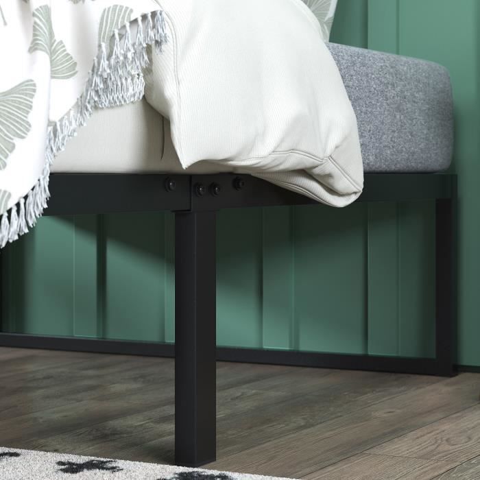 Sommier Lattes Lutown-Teen Lit Simple Métal 80x190 Cm - Cadre Avec Sommier à Lattes, Noir, Hauteur 46 Cm Lit Métal Silencieux Design épuré
