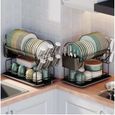 Egoutoire Vaisselle Cuisine Noir à 2 Niveaux avec Porte-ustensiles et Bac d'égouttement pour Comptoir ou Evier de Cuisine-3