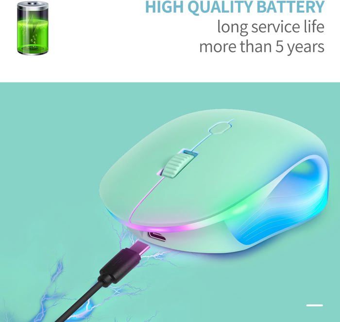 Verte Souris sans Fil avec lumière ArcenCiel RGB LED à clic Silencieux Souris Lumineuse de