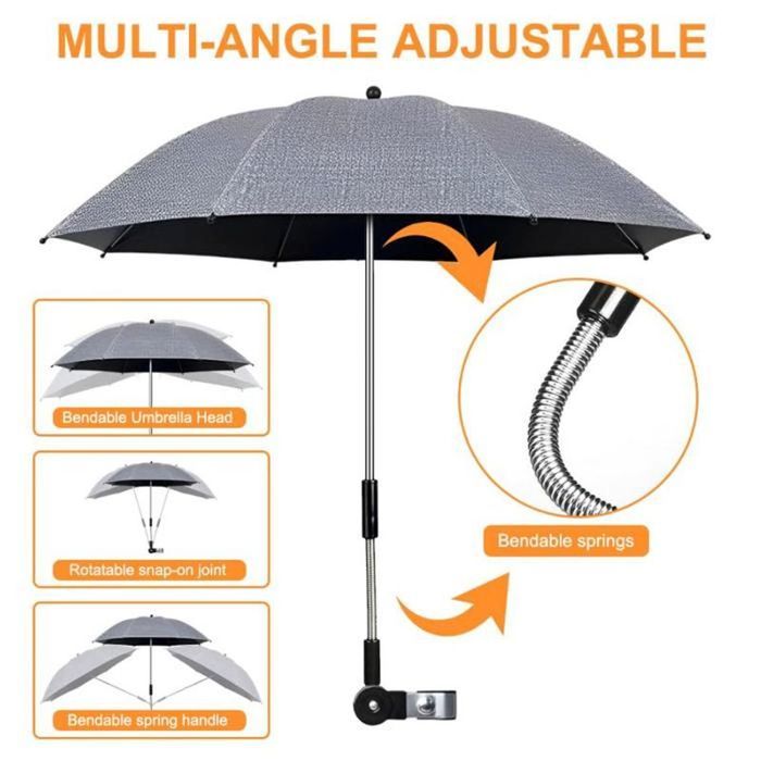Ombrelle Pour Poussette Bébé Parasol Poussette Universel Anti-UV 50 - Diamètre 75/85cm - Pince Réglable - Pour Bébé Extérieur Parasol Plage Anti Uv