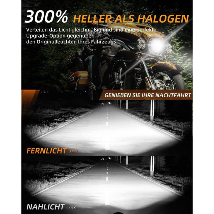 BraveWAY 7 Pouces Phare Led Moto 15000LM, Led Phare Rond, Dot Approuvé Hi Lo Beam Blanc Ambré DRL, Avec Câble H4-H13, Compatible Wrangler JK TJ LJ CJ Hummber H1 H2