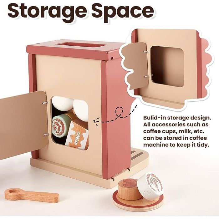 Cafetière Enfant En Bois – 8 Pièces Jouet Dinette, Accessoire Cuisine Éducatif Pour 3-6 Ans, Cadeau Idéal Fille Garçon