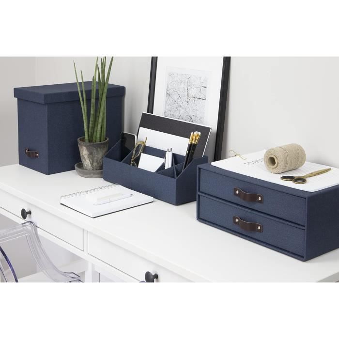 Bigso Box Of Sweden Organiseur De Bureau 4 Compartiments - Rangement Stylé Noir Effet Lin