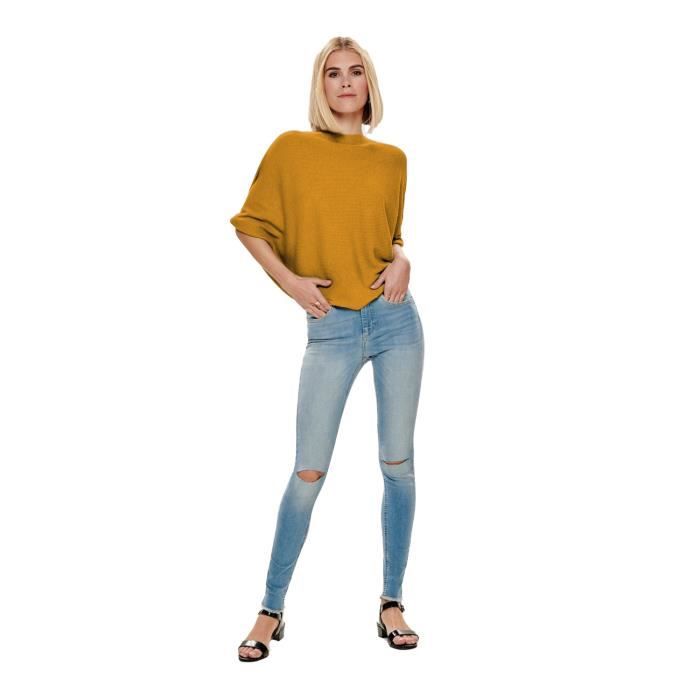JDY chandail pour dames en tricot fin manches chauve souris Jaune