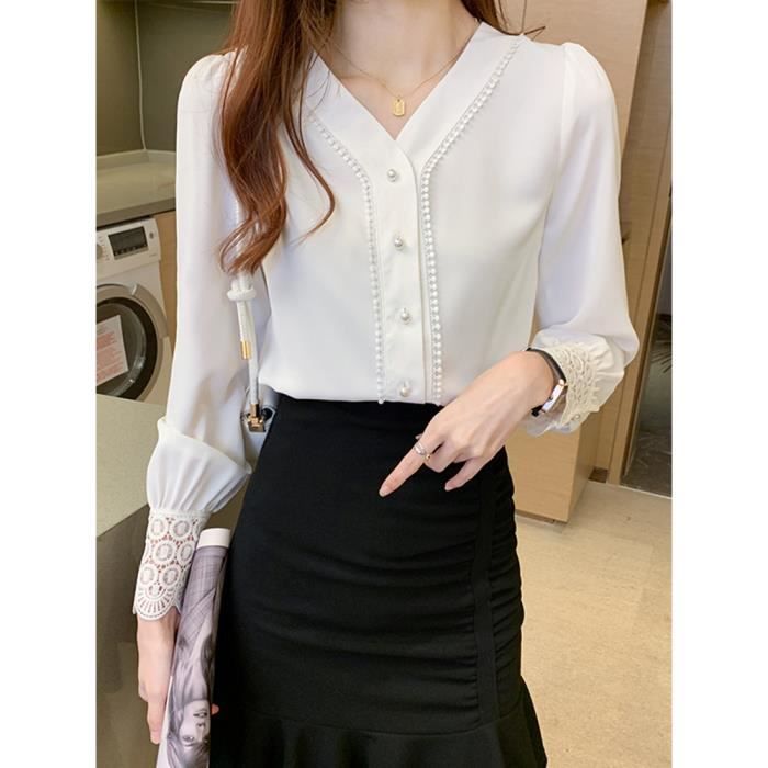 Chemise,Chemisier en mousseline de soie pour femmes, chemise