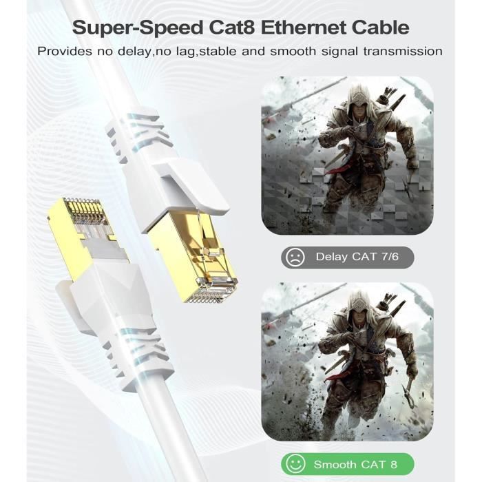 30m Câble Ethernet Cat 8 En Nylon Tressé Haut Débit, 26 AWG, 40 Gbit/s, 2 000 MHz – Cordon De Réseau LAN RJ45 Cat 8 Blindé Dans La Paroi, Extérieur Et Intérieur, Pour Cable Ethernet Cat 8 30m Câble Ethernet Cat 8 En Nylon Tressé Haut Débit, 26 AWG, 40 Gbit/s, 2 000 MHz – Cordon De Réseau LAN RJ45 Cat 8 Blindé Dans La Paroi, Extérieur Et Intérieur, Pour Cable Ethernet Cat 8