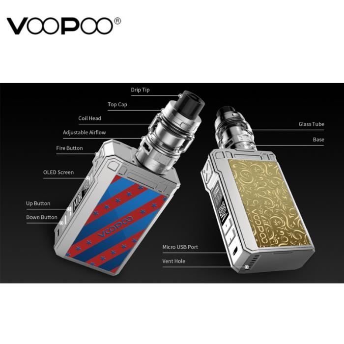 Voopoo Alpha Zip 180W kit avec réservoir de remplissage supérieur  Clearomiseur Maat avec 2 PCS 18650 Batteries - Damier