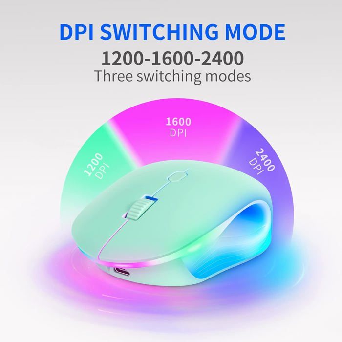 Verte Souris sans Fil avec lumière ArcenCiel RGB LED à clic Silencieux Souris Lumineuse de