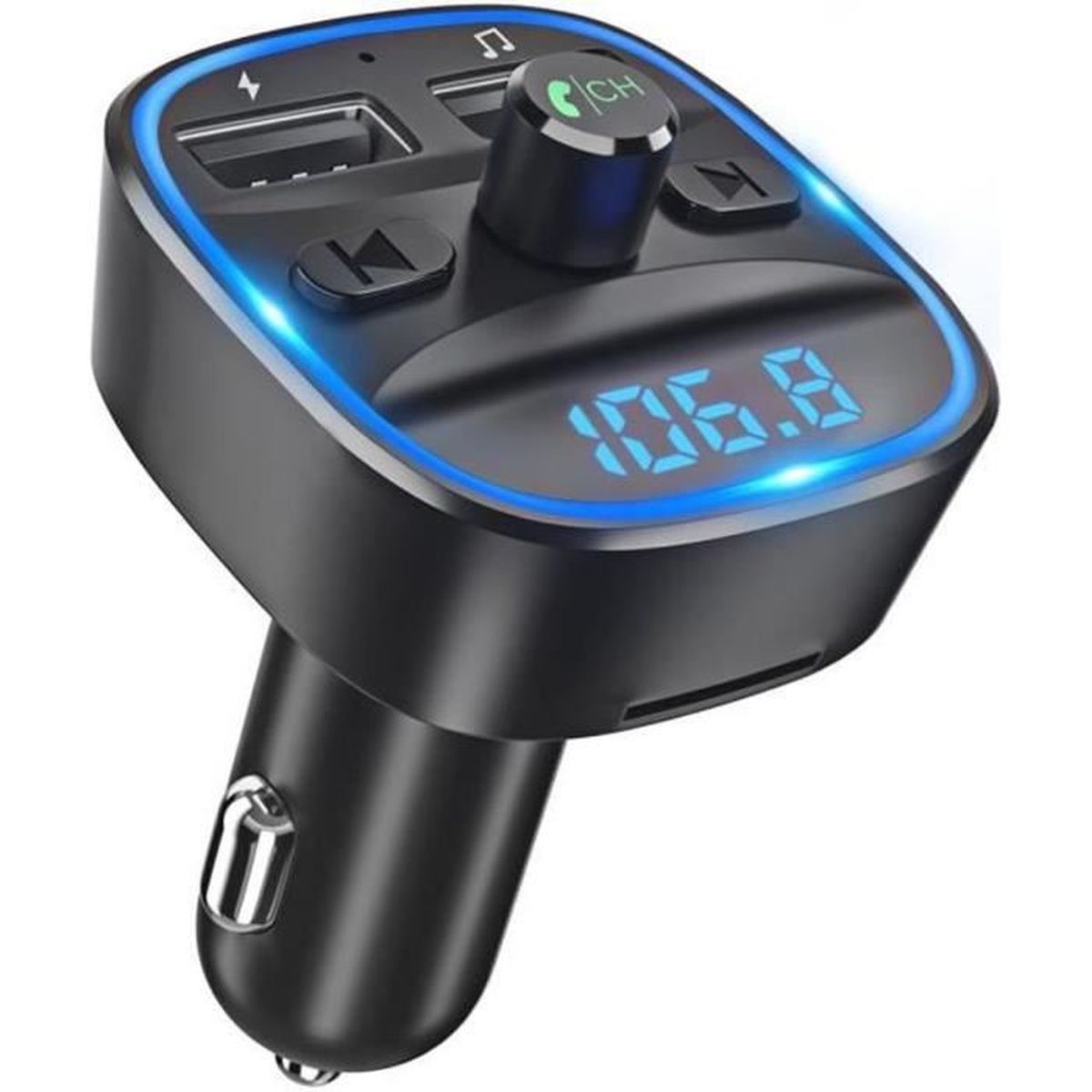 Émetteur FM Bluetooth Voiture – Chargeur Double USB/Type-C, Lumière EQ, Bluetooth 5.0, MP3