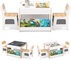 GOPLUS Table Enfant avec 2 Chaises-Plateau Réversible et Tableau Noir-2 Boîtes de Rangement Amovible-Étagères à Livres,Naturel