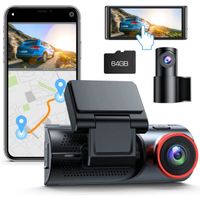 Dashcam Voiture Avant Arrière 4K+1080P, 4K Dashcam WiFi GPS Caméra Voiture avec écran Tactile,Carte SD 64 Go,Grand Angle,Vision 62