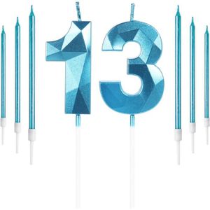 BOUGIE ANNIVERSAIRE Ensemble De Bougies Bleues Pour 13E Anniversaire De Garçon - Bougie En Forme De Chiffre 13 Avec Longues Bougies Bleues - Boug[m2211]