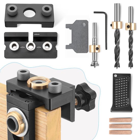 8/10/15 mm Gabarit de Trou de Poche,3 en1 Kit Localisateur de Guide de Percage Cheville Bois,Outils de Bricolage pour le travail du bois noir