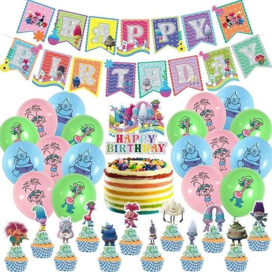 Troll Anniversaire Decoration 30 Pièces Troll Ballons Décoration Happy  Birthday Banner Cake Topper Troll Ballons en Latex pour[1665] - Cdiscount  Maison