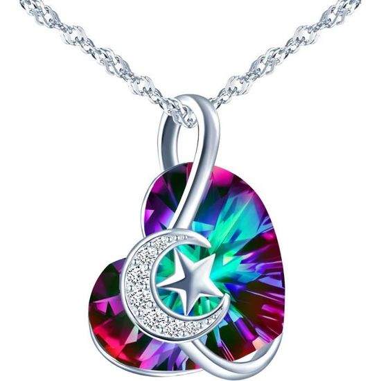 Collier Vintage Pendentif Cœur Or Avec Cristal - Modèle Rond Solitaire, Occasion Très Bon état