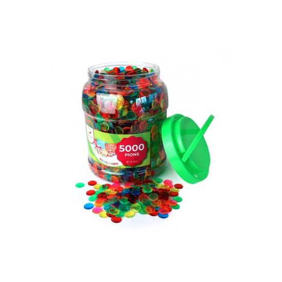 Boîte De 5000 Pions De Loto Multicolores – 15 Mm – Transparents Effet Loupe – Faciles à Saisir – Dès 3 Ans