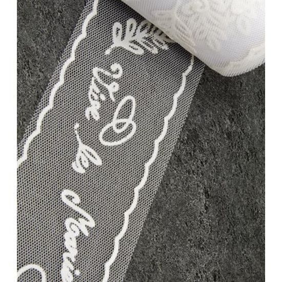 Rouleau De Tulle Blanc Pailleté "Vive Les Mariés" 8 Cm X 10 M – Idéal Pour Décorer Voiture, Chaises, Tables Et Bouquets De Mariage